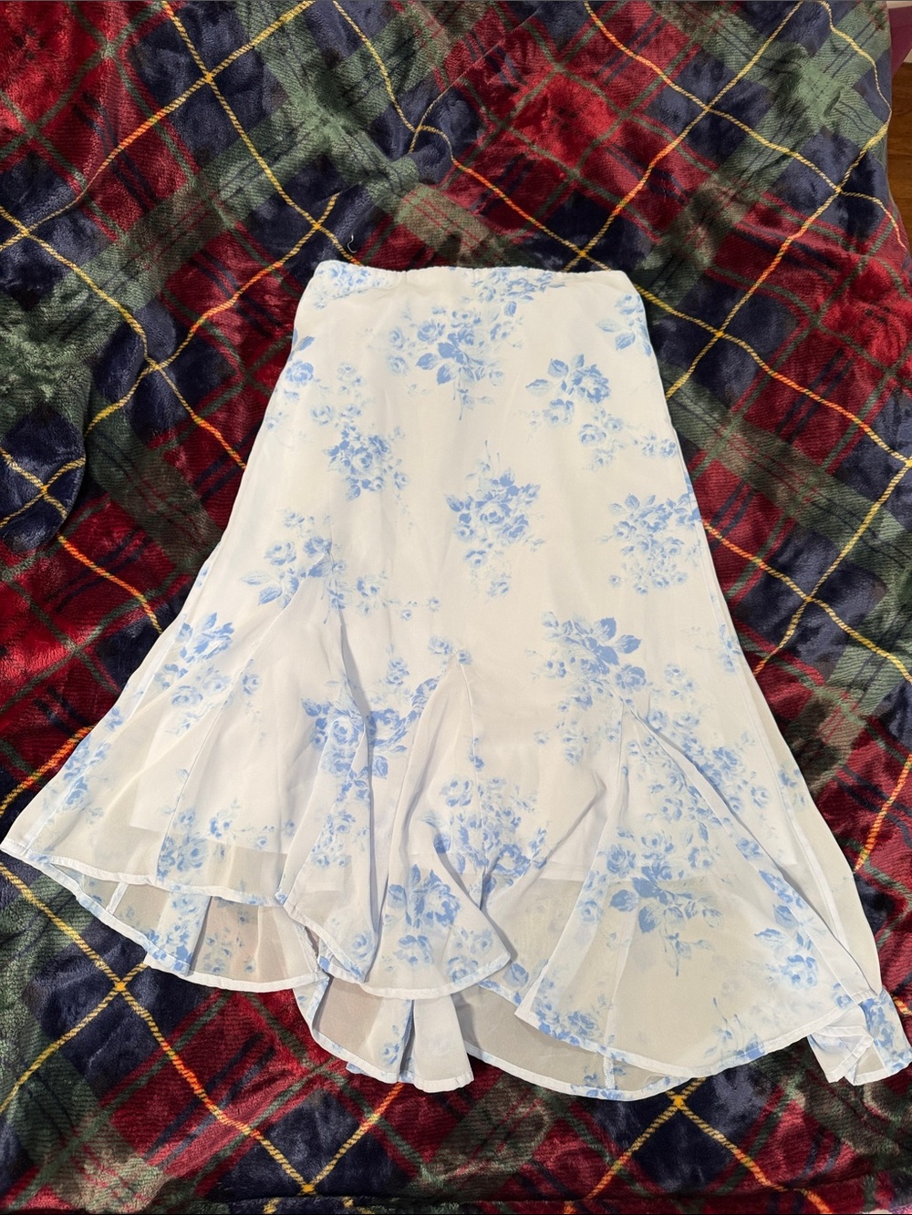 Hollister Blue Floral Ruffled Midi Skirt